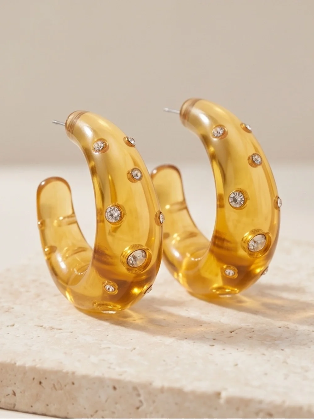 Gold-Tone Amber Hoop Earrings — Women Jewelry